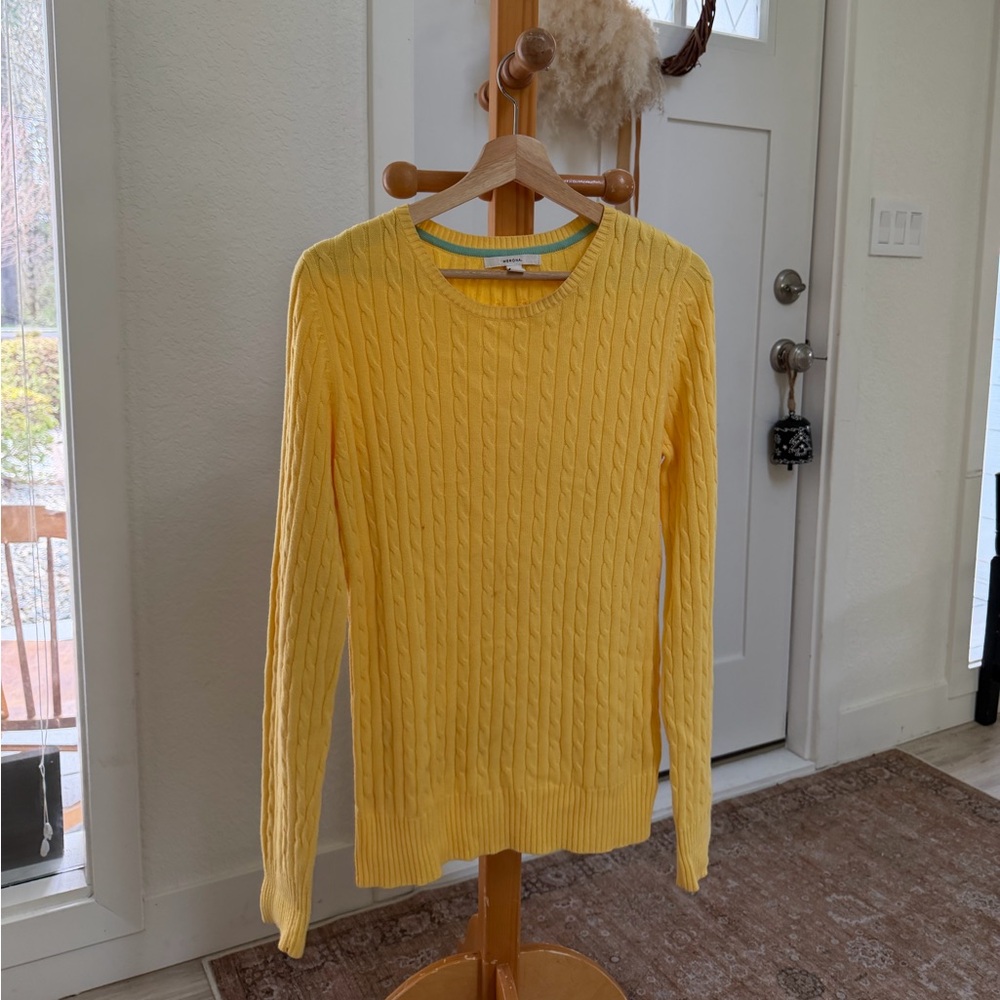 Yellow Cable Knit Crewneck Sweater - Women